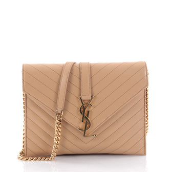 Saint Laurent Classic Monogram Satchel Matelasse Chevron Leather Medium Neutral 2408601