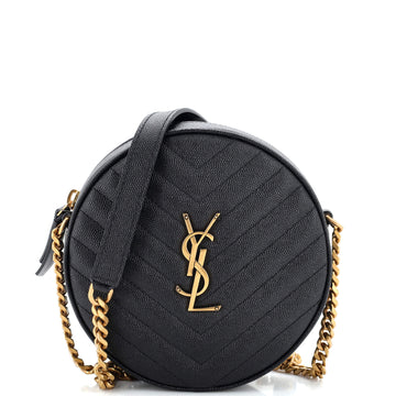 Saint Laurent Vinyle Round Camera Bag Matelasse Chevron Leather