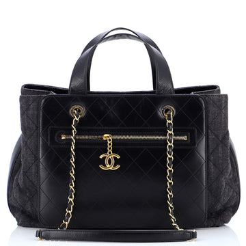 Chanel Shopping Tote Quilted Denim with Stitched Calfskin Large
