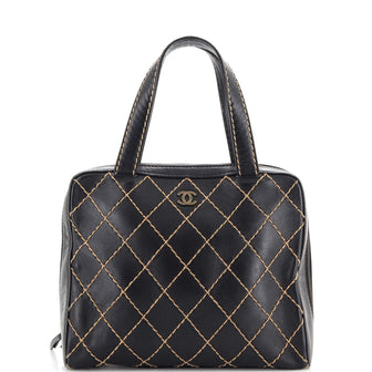 Chanel Surpique Zip Around Satchel Quilted Leather Large