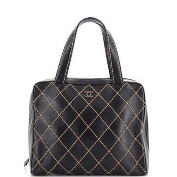 Chanel Surpique Zip Around Satchel Quilted Leather Large