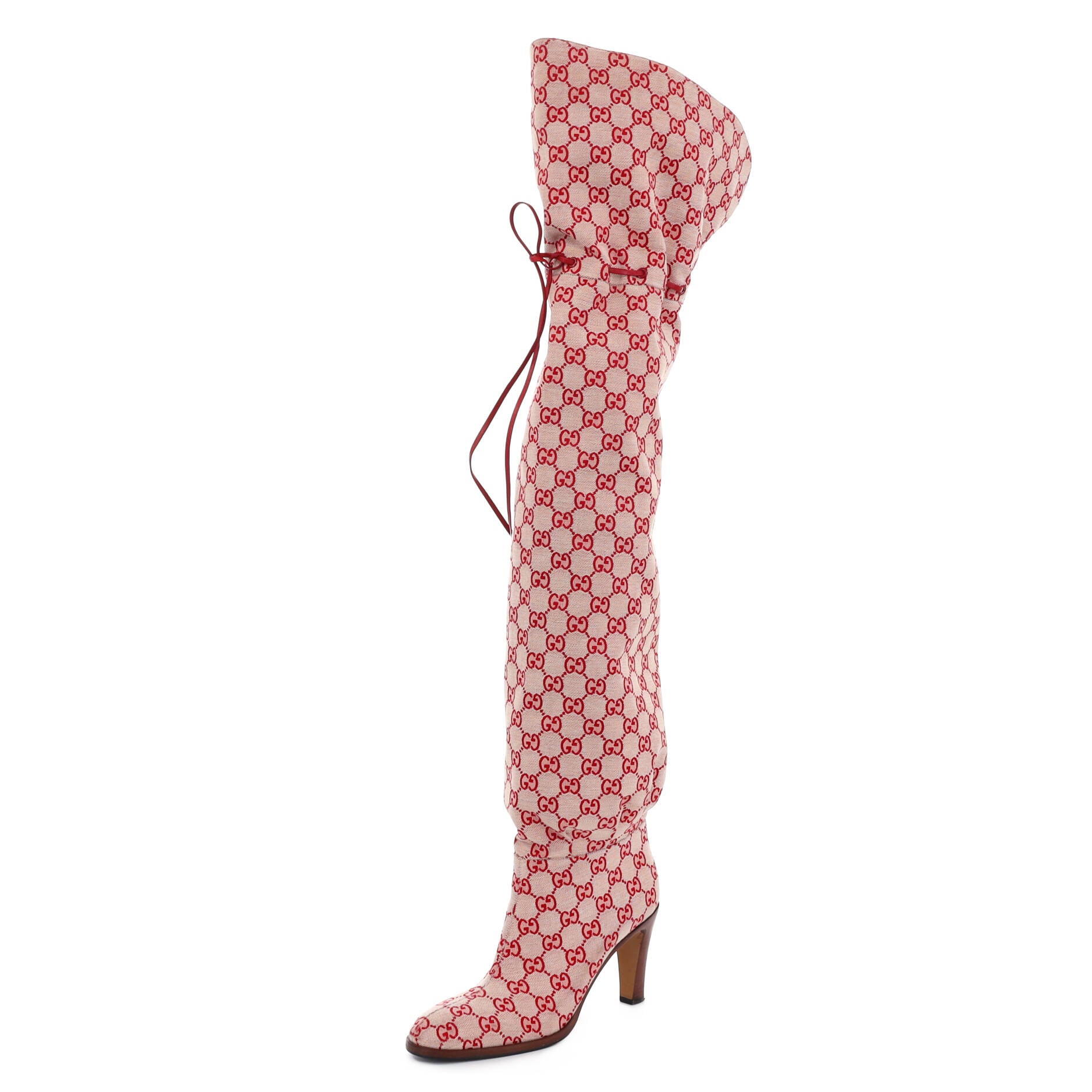 Gucci Women's Lisa Thigh High Boots GG Canvas Red 2408943