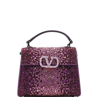 Valentino Garavani VSling Top Handle Bag Crystal Embellished Leather Mini