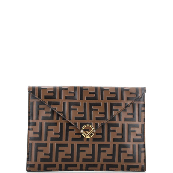 Fendi F is Fendi Envelope Flat Pouch Zucca Embossed Leather Large