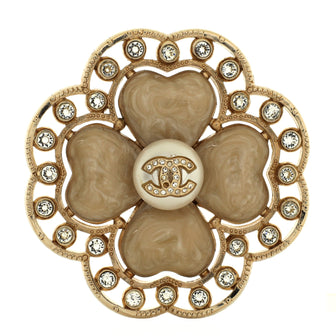 Chanel CC Flower Brooch Metal with Faux Pearl, Resin, and Crystals