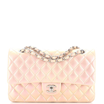 Chanel Classic Double Flap Bag Quilted Iridescent Lambskin Medium Metallic  2409371