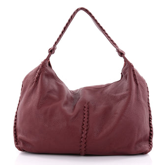 Bottega Veneta Shoulder Bag Cervo Leather with Intrecciato Detail Large Red 2409403
