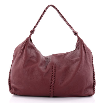 Bottega Veneta Shoulder Bag Cervo Leather with Intrecciato Detail Large Red 2409403