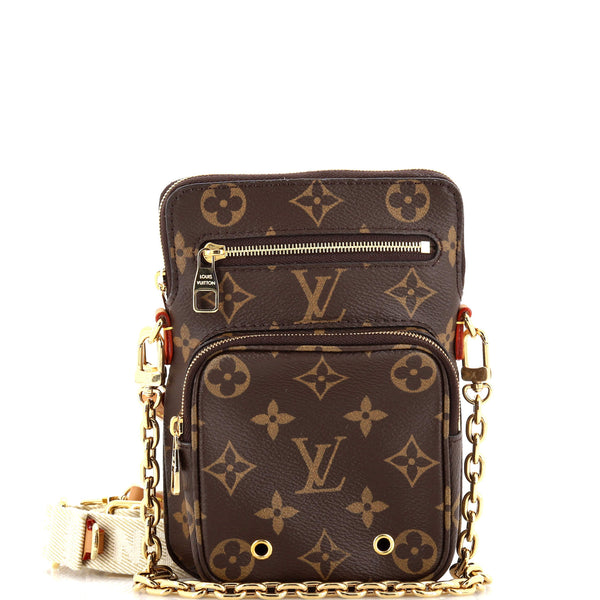 LOUIS VUITTON Utility Phone Sleeve Monogram Canvas Crossbody Bag Brown