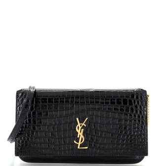 Saint Laurent Classic Monogram Phone Holder Shoulder Bag Crocodile Embossed Leather