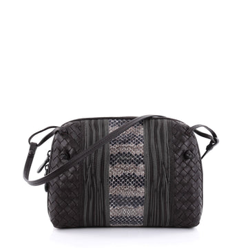 Bottega Veneta Chain Crossbody Bag Intrecciato Nappa and Snakeskin Small Brown 2409702