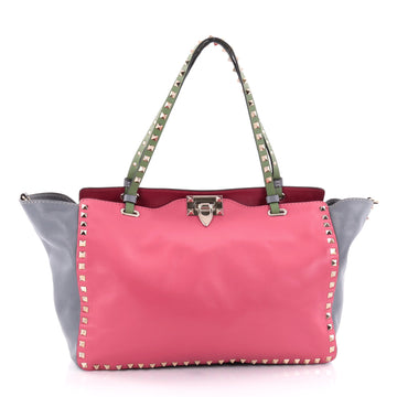 Valentino Colorblock Rockstud Tote Soft Leather Medium Gray 2409904