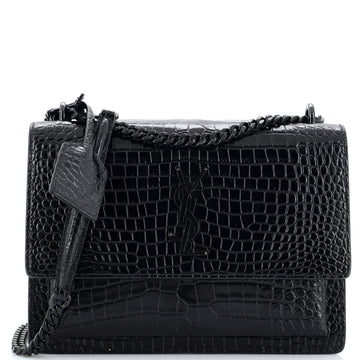 Saint Laurent Sunset Crossbody Bag Crocodile Embossed Leather Medium