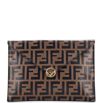 Fendi F is Fendi Envelope Flat Pouch Zucca Embossed Leather Large