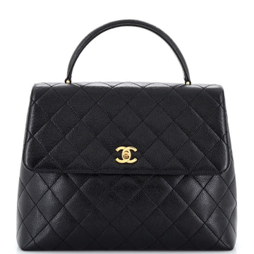 Chanel Vintage Classic Top Handle Flap Bag Quilted Caviar Jumbo