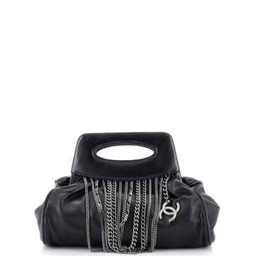 Chanel Cut Out Handle Chain Fringe Clutch Leather