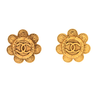 Chanel Vintage CC Flower Clip-On Earrings Textured Metal
