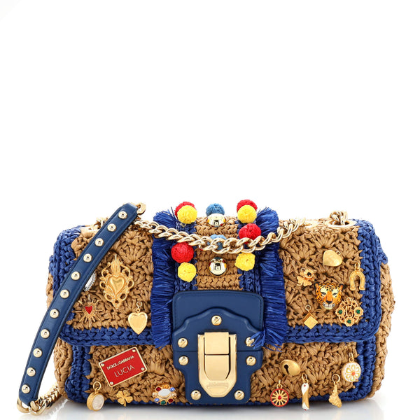 Dolce & Gabbana Lucia Shoulder Bag Embellished Raffia Medium