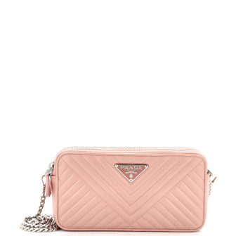 Prada Double Zip Wallet on Chain Crossbody Chevron Leather Mini