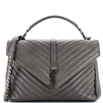 Saint Laurent Classic Monogram College Bag Matelasse Chevron Leather Large