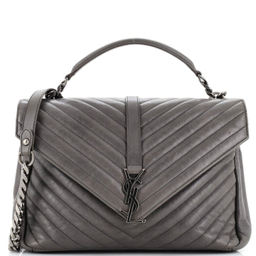 Saint Laurent Classic Monogram College Bag Matelasse Chevron Leather Large