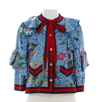 Gucci Women's Ruffled Evening Jacket Floral Print Silk