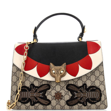 Gucci Broche Top Handle Bag Embroidered GG Coated Canvas and Leather Medium