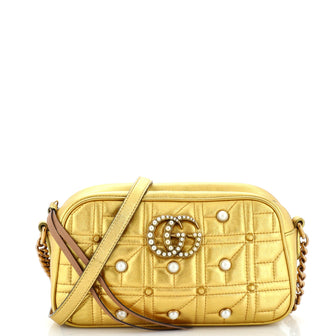 Gucci Pearly GG Marmont Shoulder Bag Embellished Matelasse Leather Small