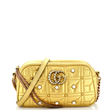 Gucci Pearly GG Marmont Shoulder Bag Embellished Matelasse Leather Small