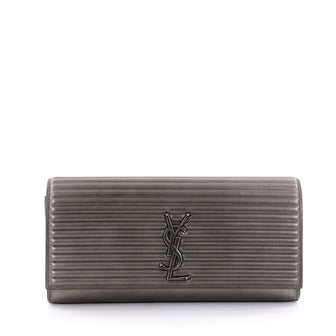 Saint Laurent Opium Classic Monogram Clutch Corrugated Leather Gray 2410902