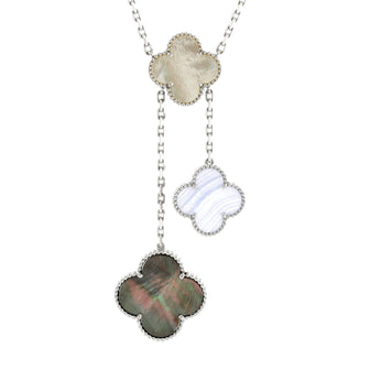 Van Cleef & Arpels Magic Alhambra 6 Motifs Necklace 18K White Gold with Mother of Pearl and Chalcedony