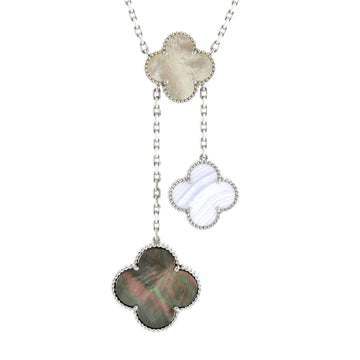 Van Cleef & Arpels Magic Alhambra 6 Motifs Necklace 18K White Gold with Mother of Pearl and Chalcedony