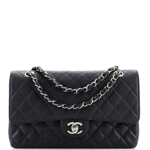 Black Quilted Caviar Classic Double Flap Small