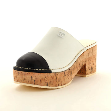 Chanel Women's Cap Toe CC Clogs Leather with Cork