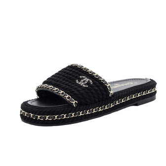 Chanel Women's CC Braided Rope Chain Slides Textile