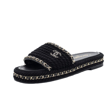 Chanel Women's CC Braided Rope Chain Slides Textile
