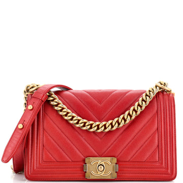 Chanel Boy Flap Bag Chevron Caviar Old Medium