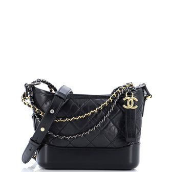 CHANEL Aged Calfskin Quilted Small Gabrielle Logo Hobo Black