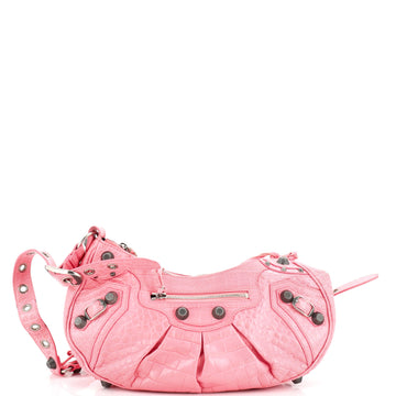Balenciaga Le Cagole Giant Studs Shoulder Bag Crocodile Embossed Leather Small