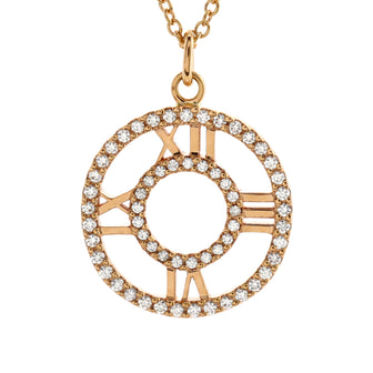 Tiffany & Co. Atlas Open Medallion Pendant Necklace 18K Rose Gold with Pave Diamonds Small