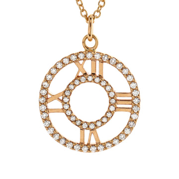 Tiffany & Co. Atlas Open Medallion Pendant Necklace 18K Rose Gold with Pave Diamonds Small