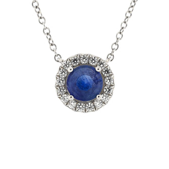 Tiffany & Co. Soleste Round Pendant Necklace Platinum with Diamonds and Blue Sapphire