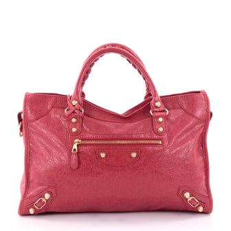 Balenciaga City Giant Studs Handbag Leather Medium Red 2412301