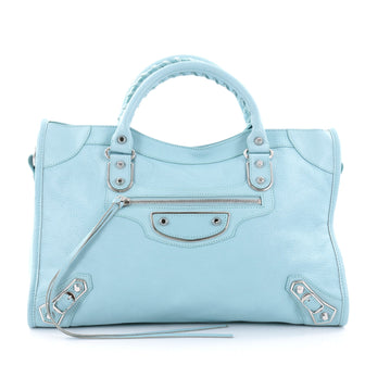 Balenciaga City Classic Metallic Edge Handbag Leather Medium Blue 2412302
