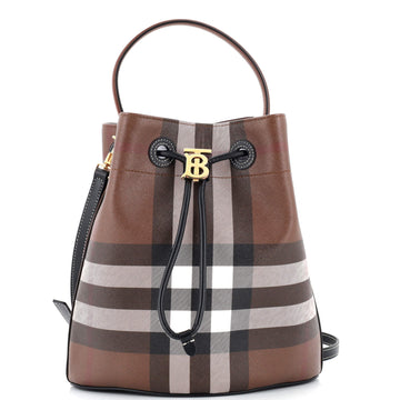 Burberry TB Drawstring Bucket Bag Check E-Canvas Small