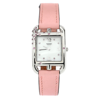 Hermes Cape Cod Quartz Watch Stainless Steel and Leather with Rose Sapphires, Diamonds and Mother of Pearl 23