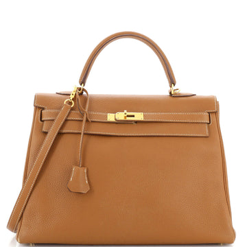 Hermes Kelly Handbag Brown Togo with Gold Hardware 35
