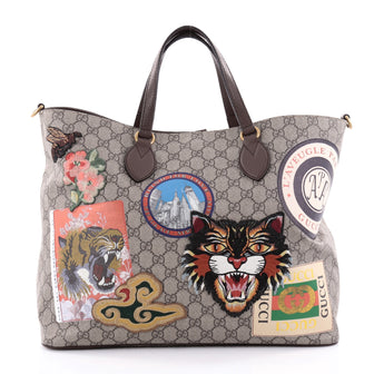 Gucci Convertible Tote Embroidered GG Coated Canvas Medium Gray 2413602