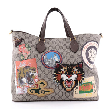 Gucci Convertible Tote Embroidered GG Coated Canvas Medium Gray 2413602
