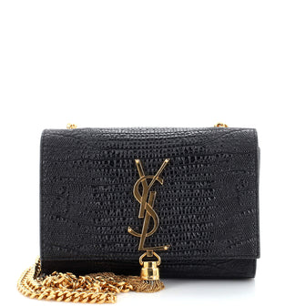 Saint Laurent Classic Monogram Tassel Crossbody Bag Lizard Embossed Leather Small